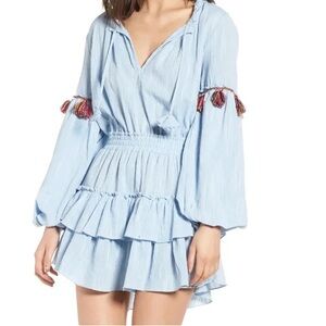 Misa Los Angeles Light Blue Dress with Multicolor Tassels
